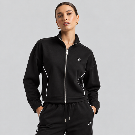 Alo Cotton Track Set: Zip-Up Jacket and Wide-Leg Pants