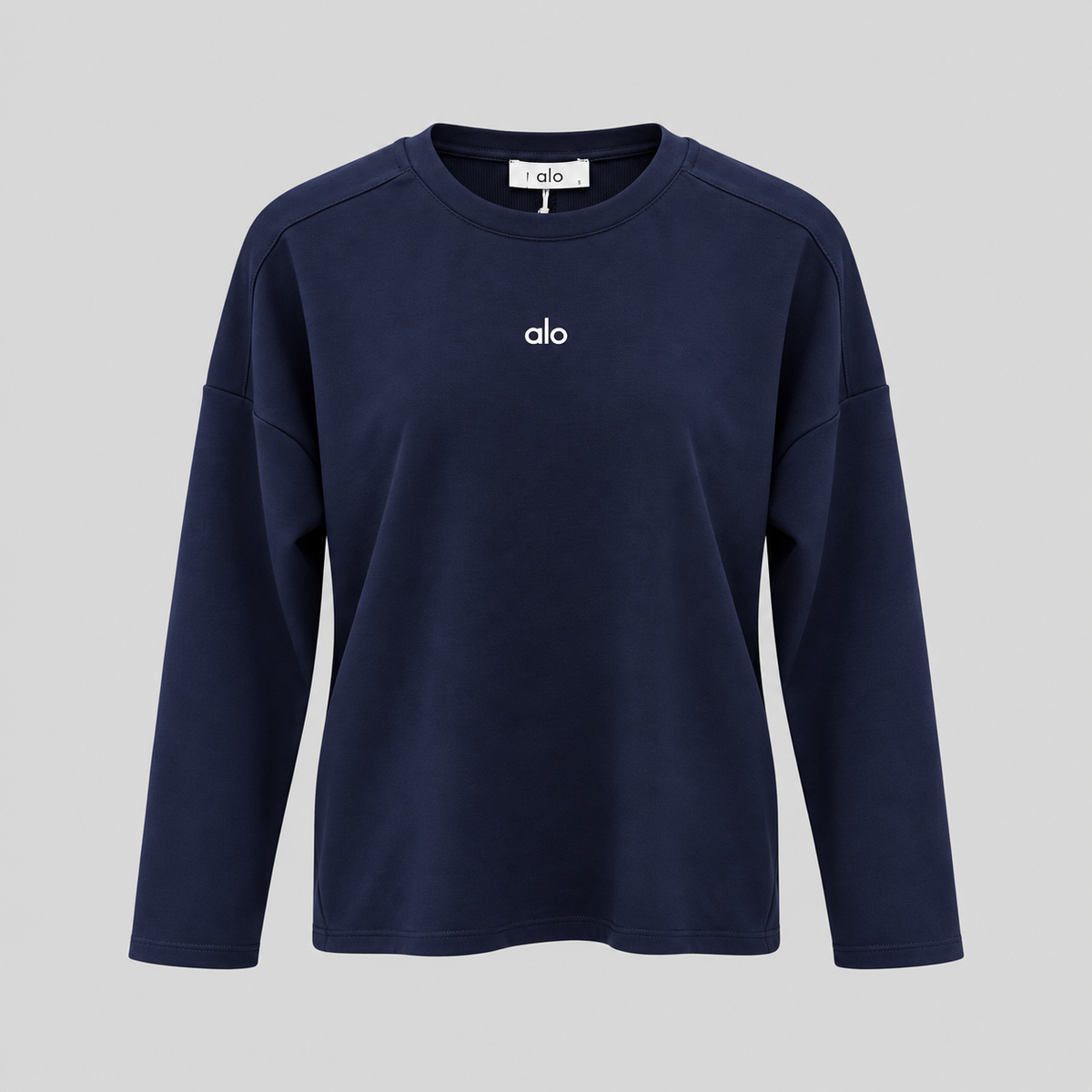 Alo Long-Sleeve Cotton Crew-Neck Top With Chest Logo