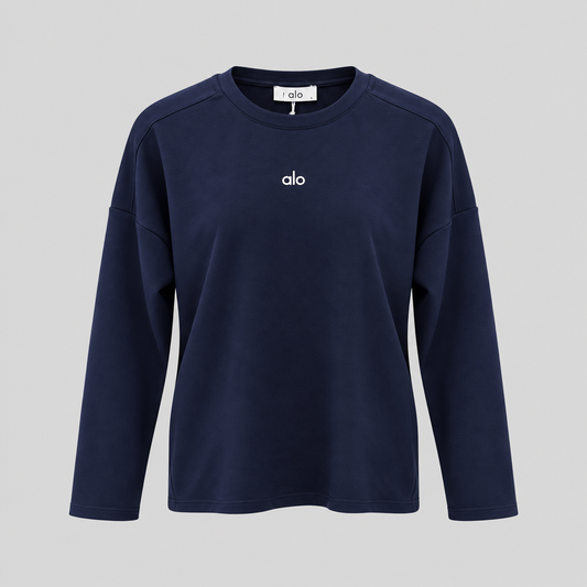 Alo Long-Sleeve Cotton Crew-Neck Top With Chest Logo