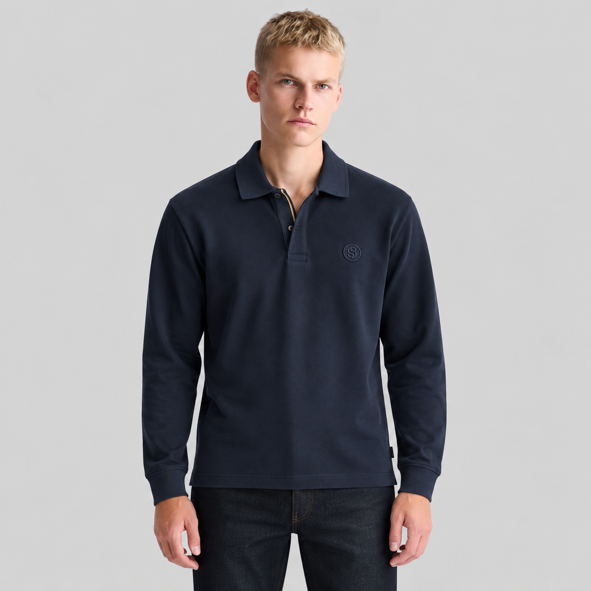 BOSS Long-Sleeve Polo Shirt With Double B Monogram