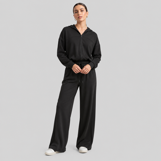 Cotton Zip Hoodie And Wide-Leg Pants Set