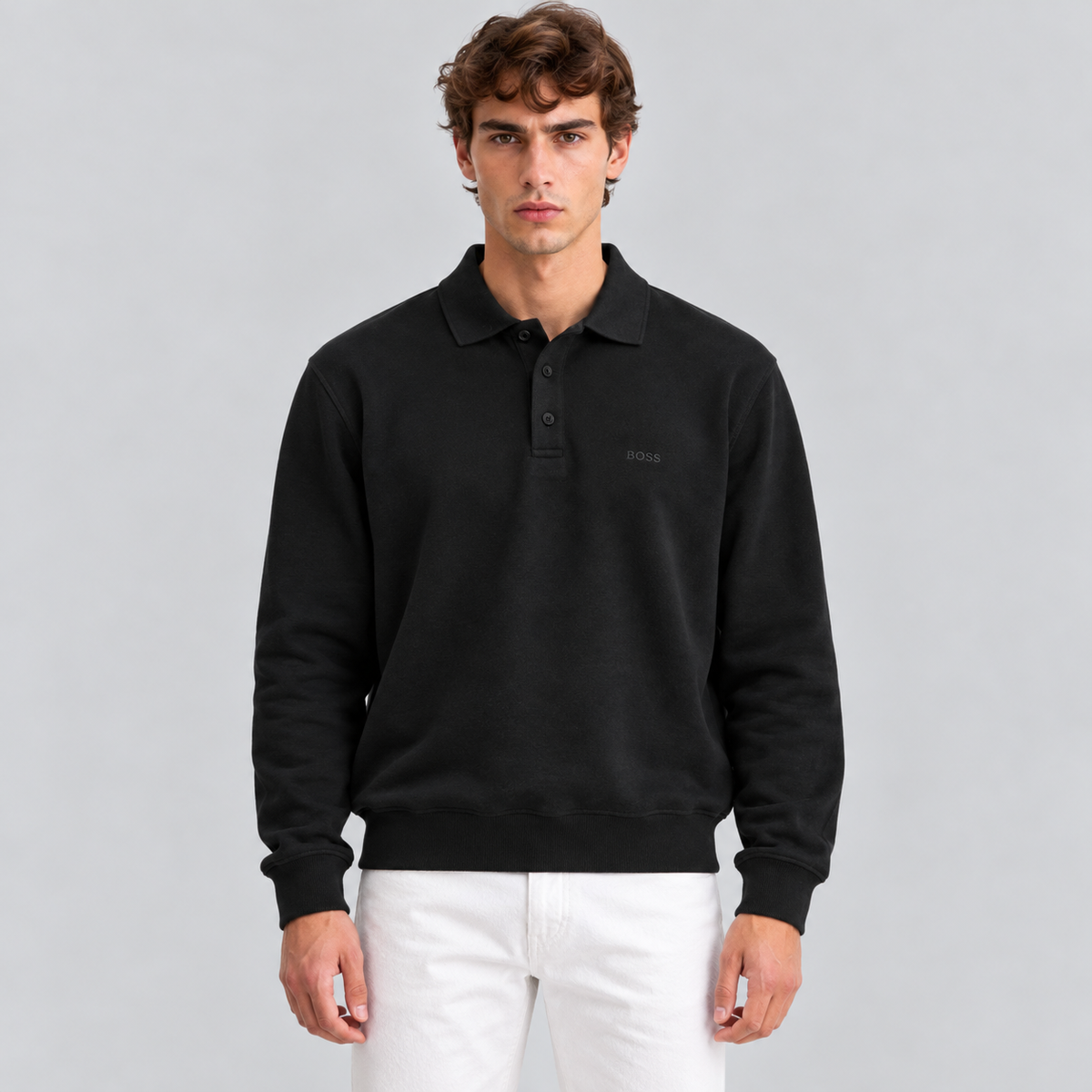 BOSS Long-Sleeve Polo Sweatshirt