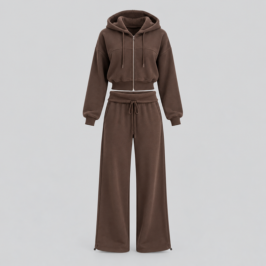 Cotton Fleece Zip Hoodie And Pants Set