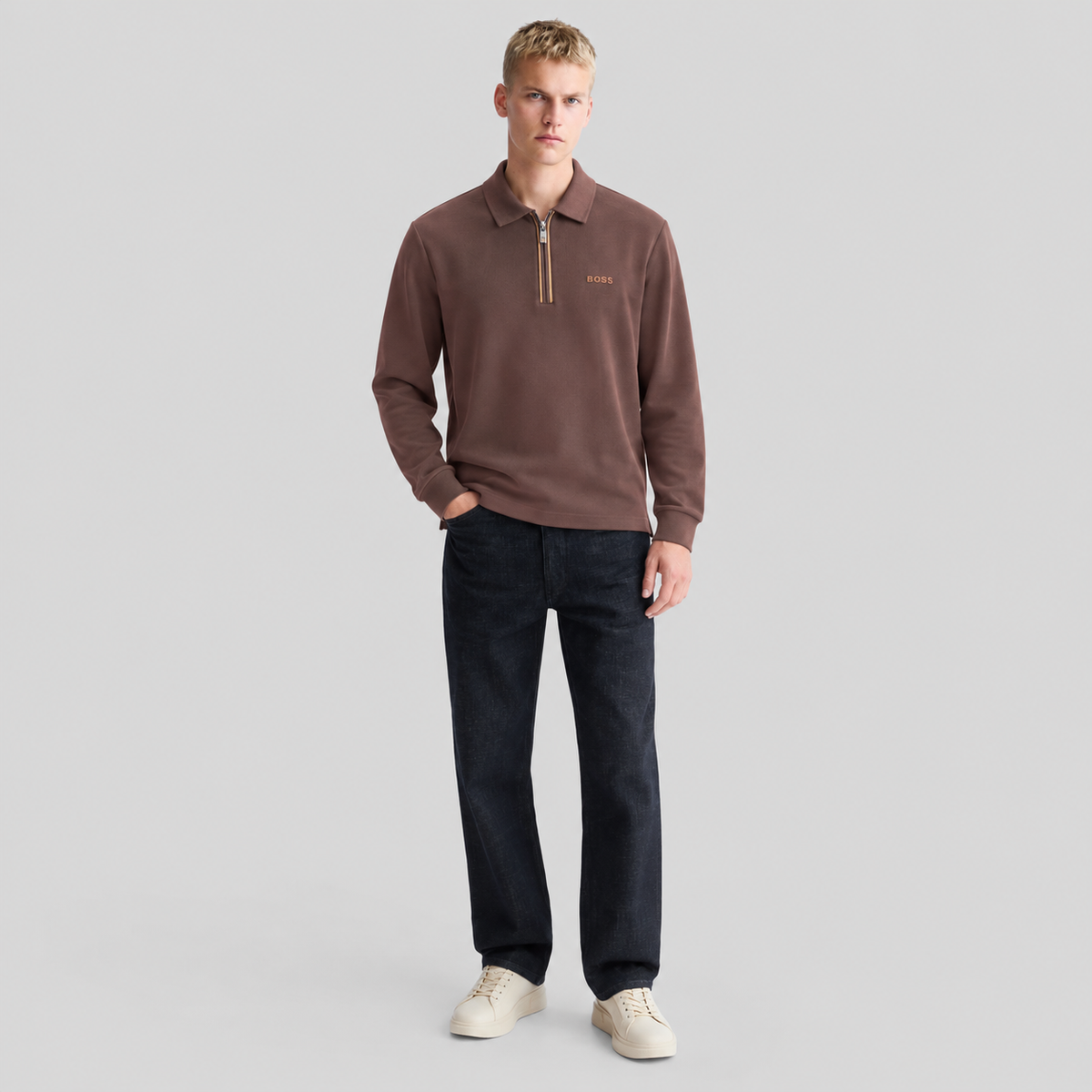 BOSS Half-Zip Long-Sleeve Polo Shirt
