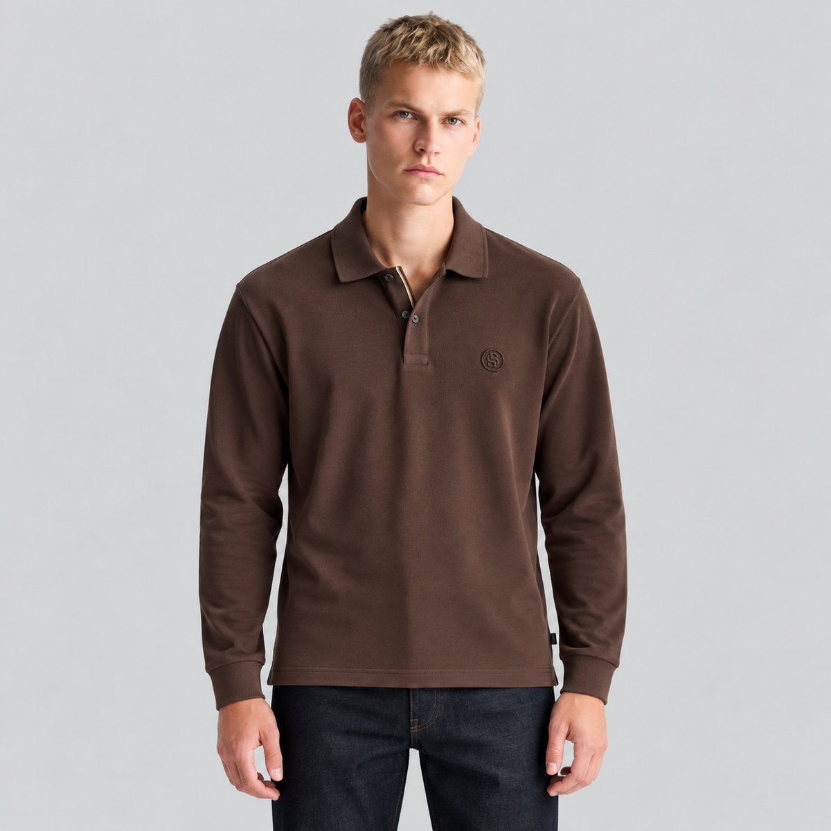 BOSS Long-Sleeve Polo Shirt With Double B Monogram