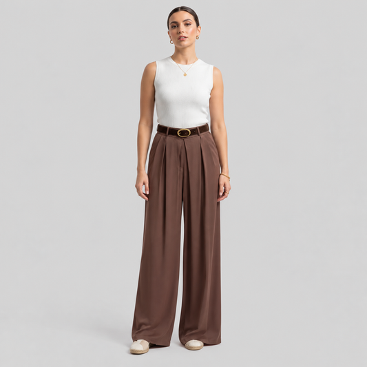 Belted Pleated Wide-Leg Pants