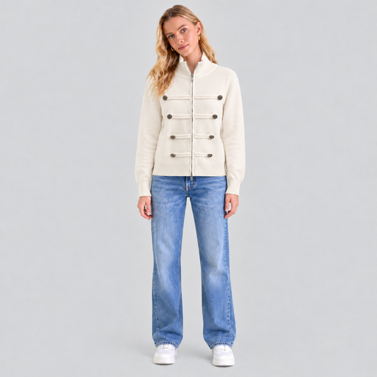 Military-Style Zip Knit Cardigan