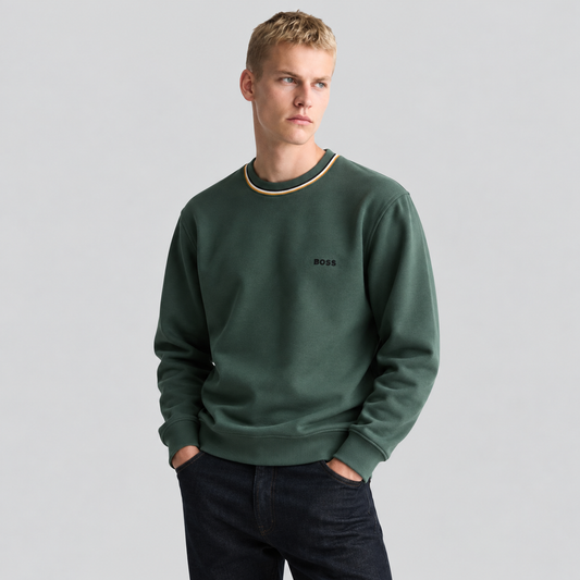 BOSS Striped-Collar Crew-Neck Sweatshirt