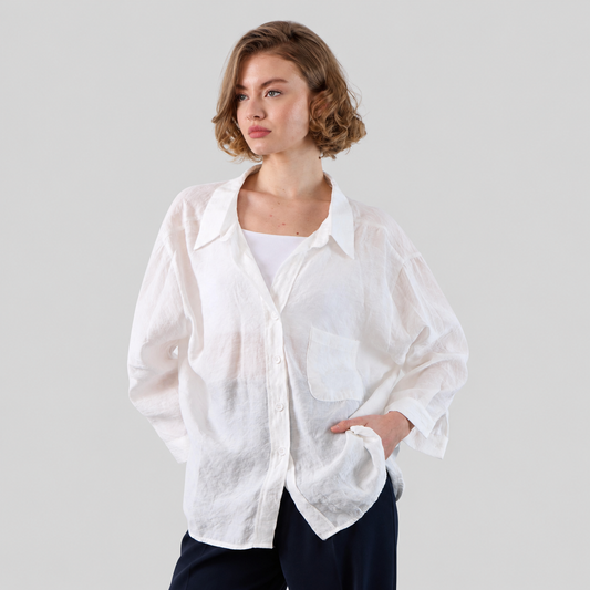 Oversized Button-Up Shirt With Chest Pocket