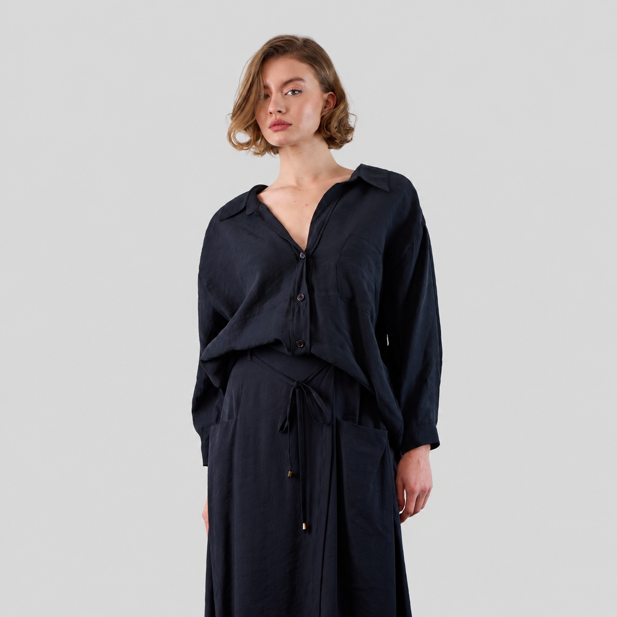 Oversized Button-Up Shirt With Chest Pocket