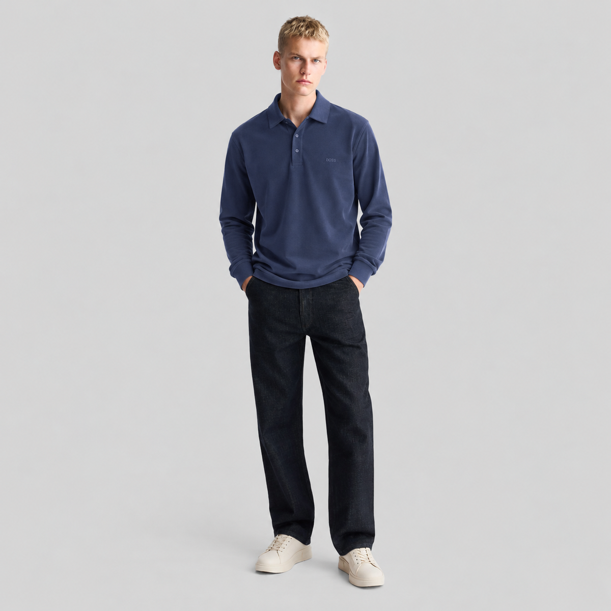 BOSS Long-Sleeve Polo Shirt With Tonal Logo