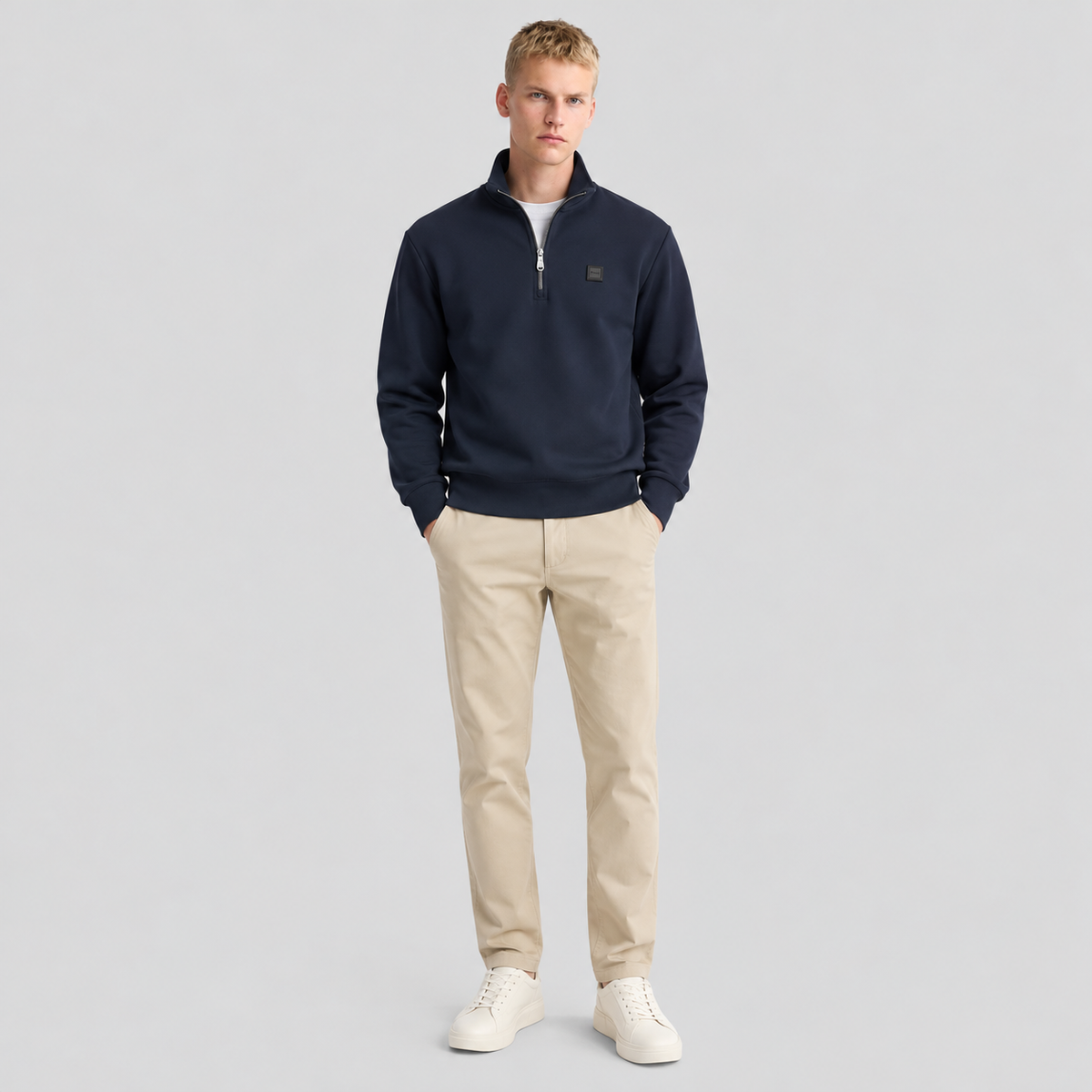 BOSS Zip-Neck Sweatshirt With Logo Badge