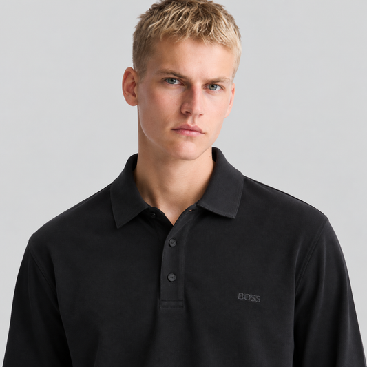 BOSS Long-Sleeve Polo Shirt With Tonal Logo