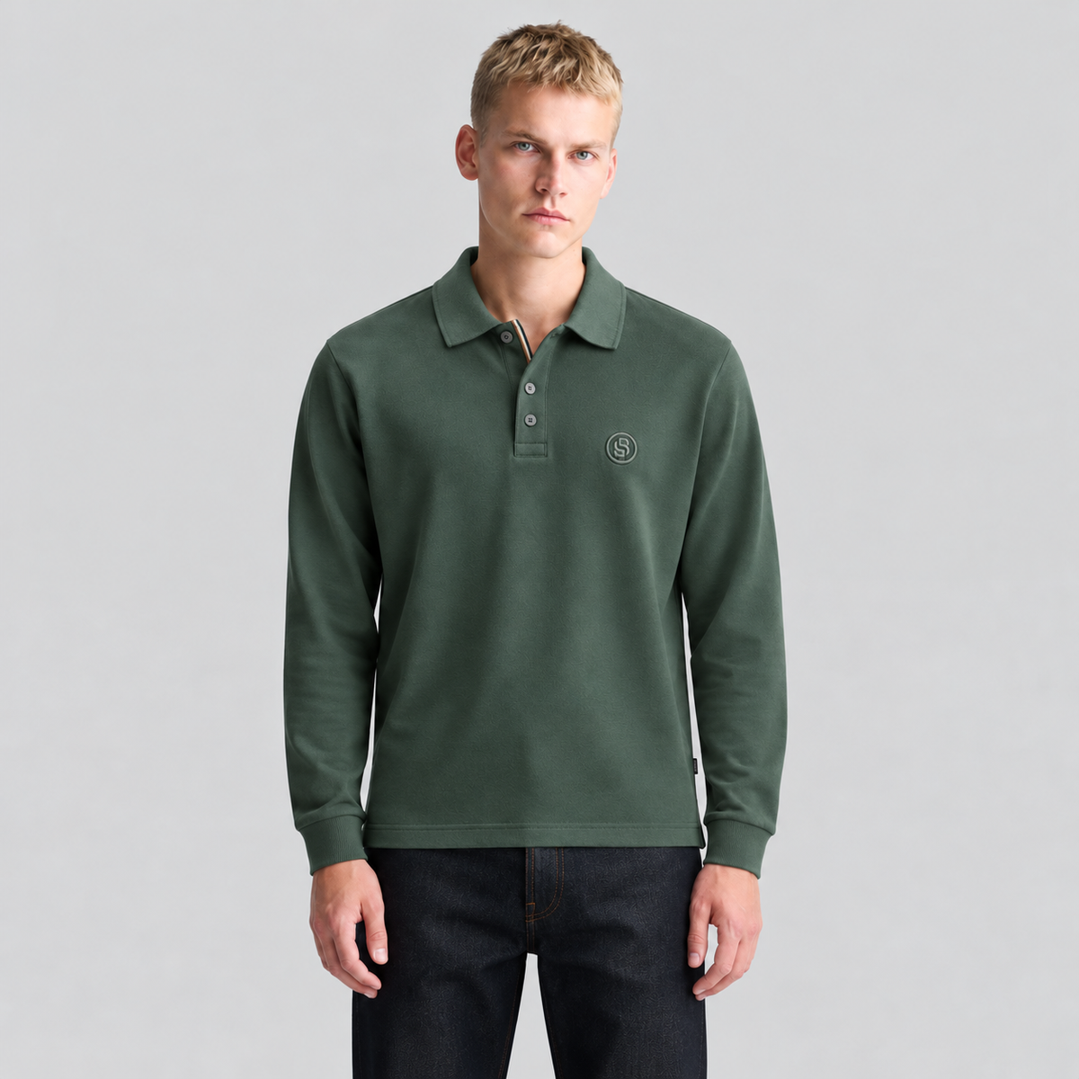 BOSS Long-Sleeve Polo Shirt With Double B Monogram