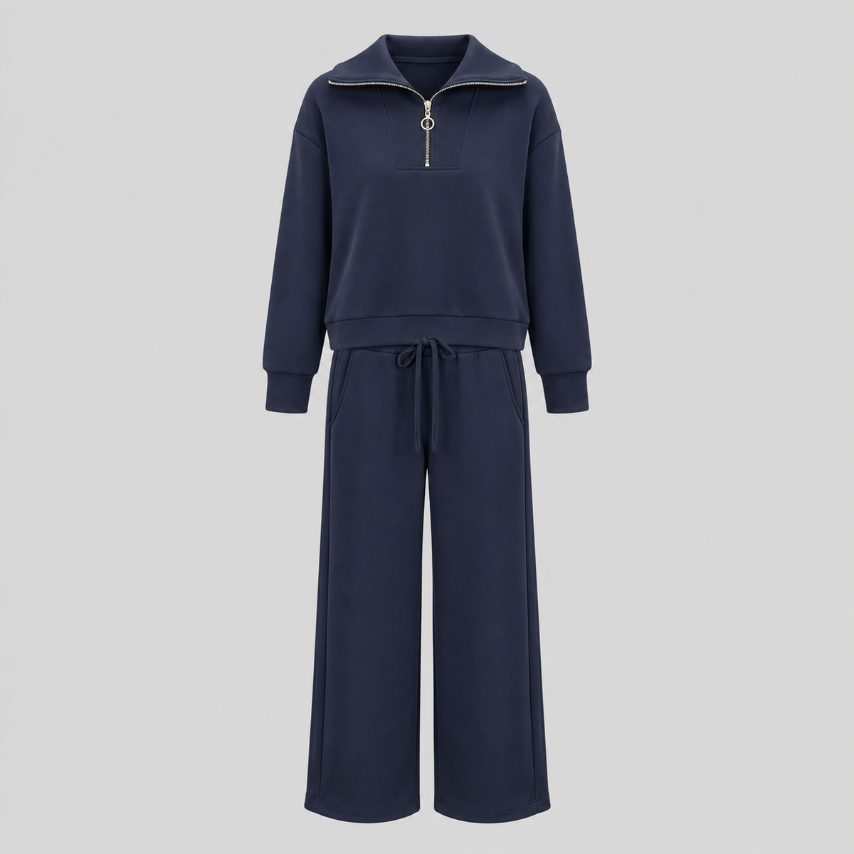 Half-Zip Sweatshirt And Wide-Leg Pants Set