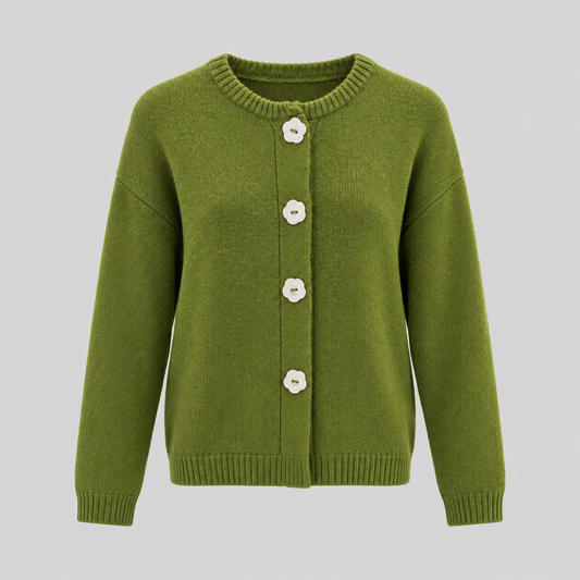 Knit Cardigan With Flower Buttons