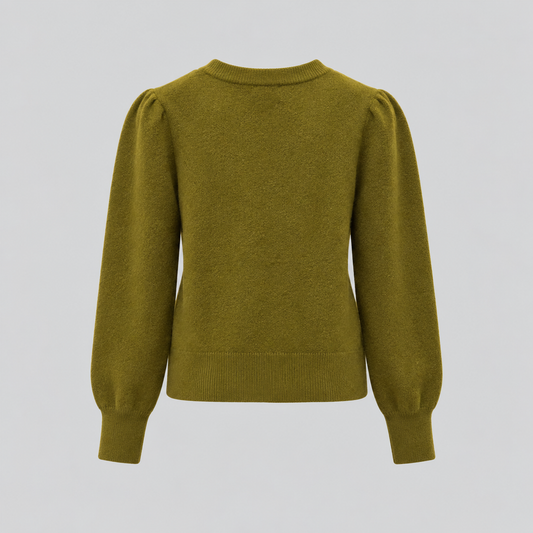 Button-Front Knit Cardigan With Puff Sleeves