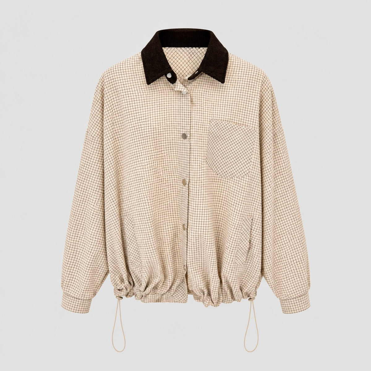 Grid Check Shirt With Corduroy Collar