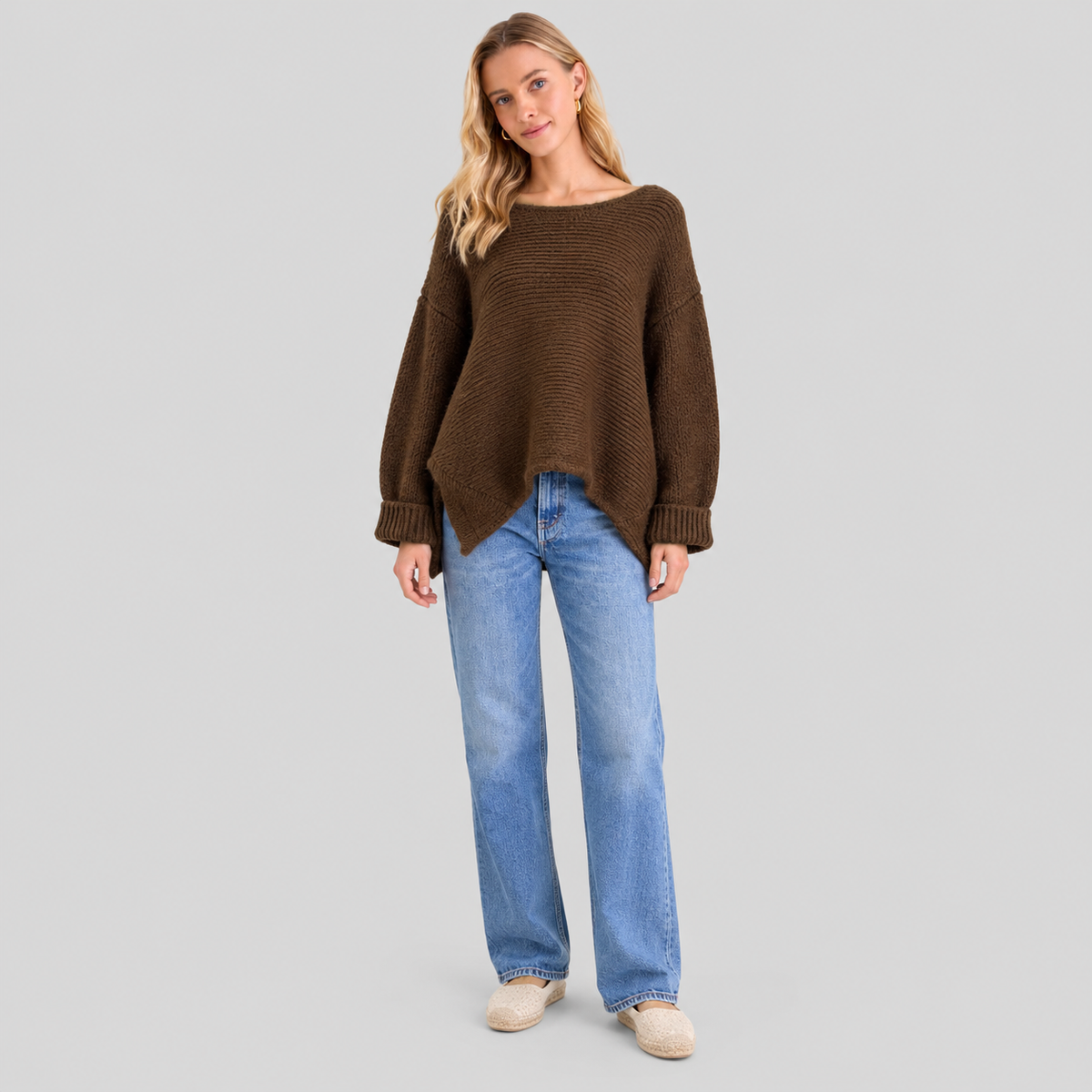 Wool Oversized Boat-Neck Knit Sweater