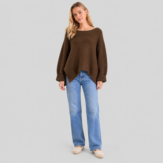 Wool Oversized Boat-Neck Knit Sweater