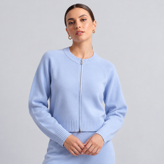 Wool Knit Zip Cardigan And Pants Set