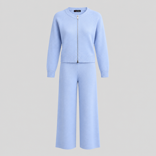 Wool Knit Zip Cardigan And Pants Set