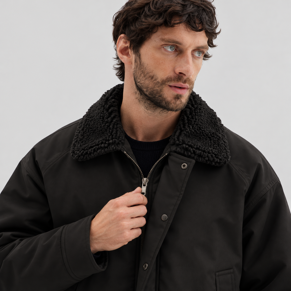 Emporio Armani Twill Jacket With Shearling-Effect Collar