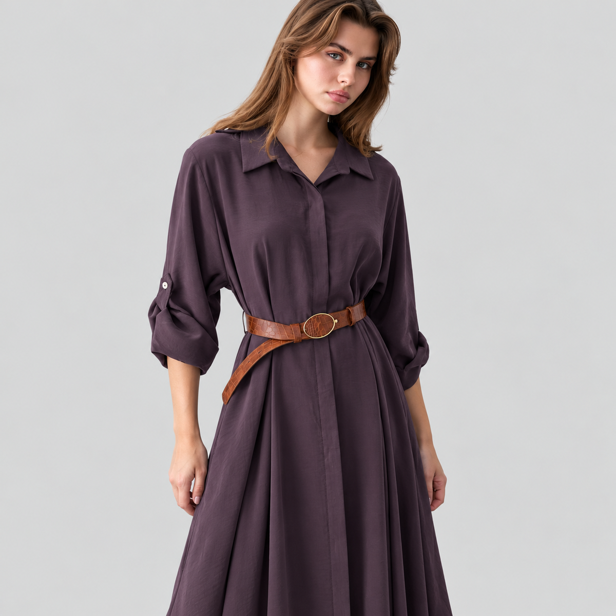 Belted Midi Shirt Dress