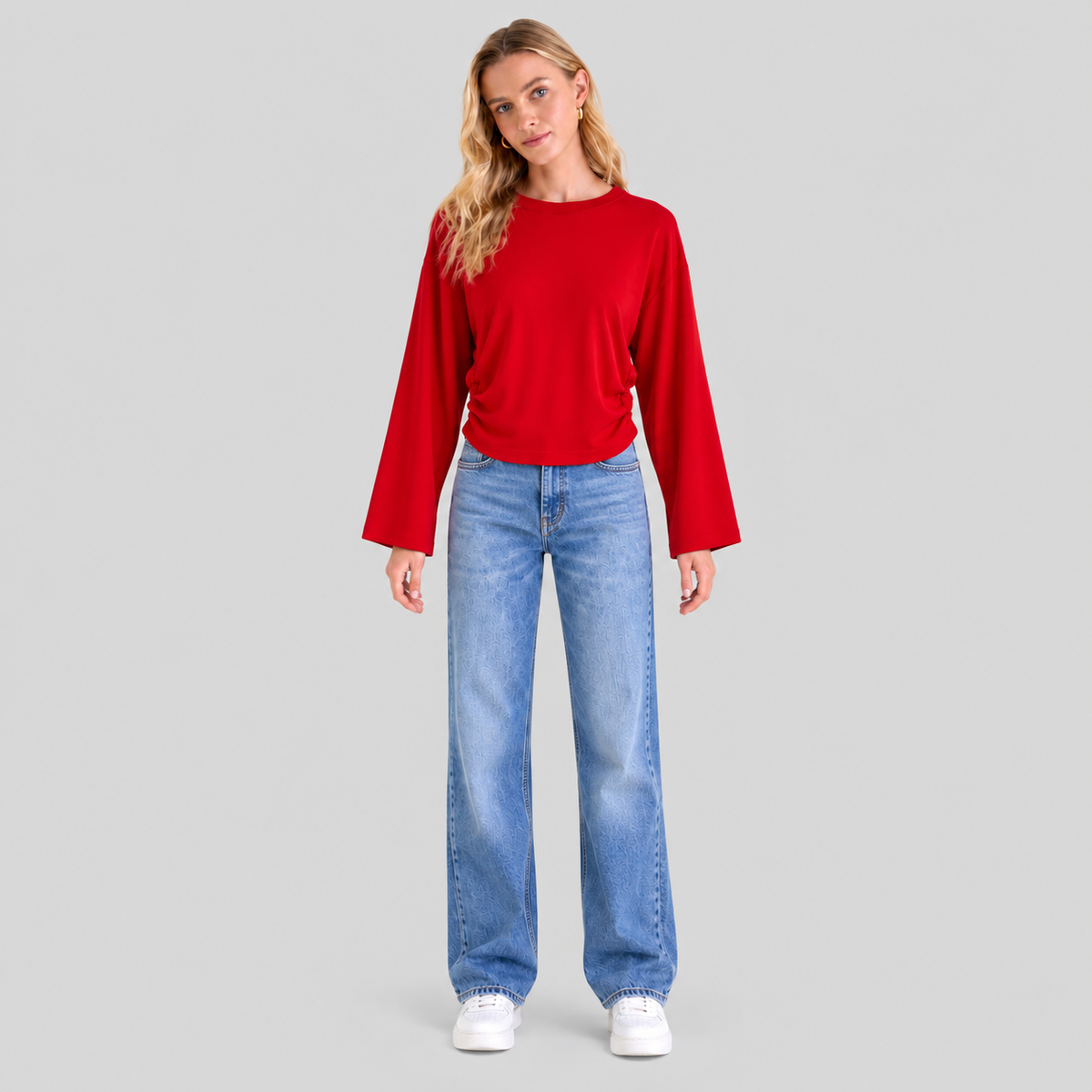Red Cropped Sweater With Side Cutouts