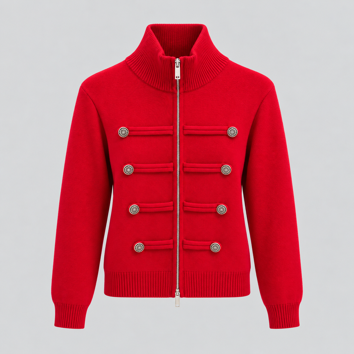 Military-Style Zip Knit Cardigan