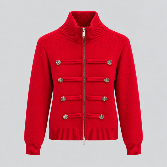 Military-Style Zip Knit Cardigan