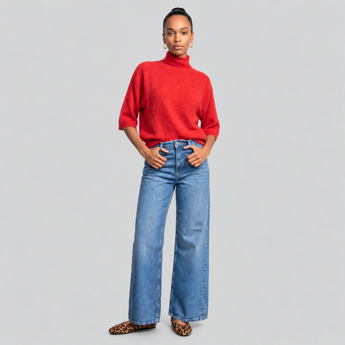 High-Waist Stretch Wide-Leg Jeans