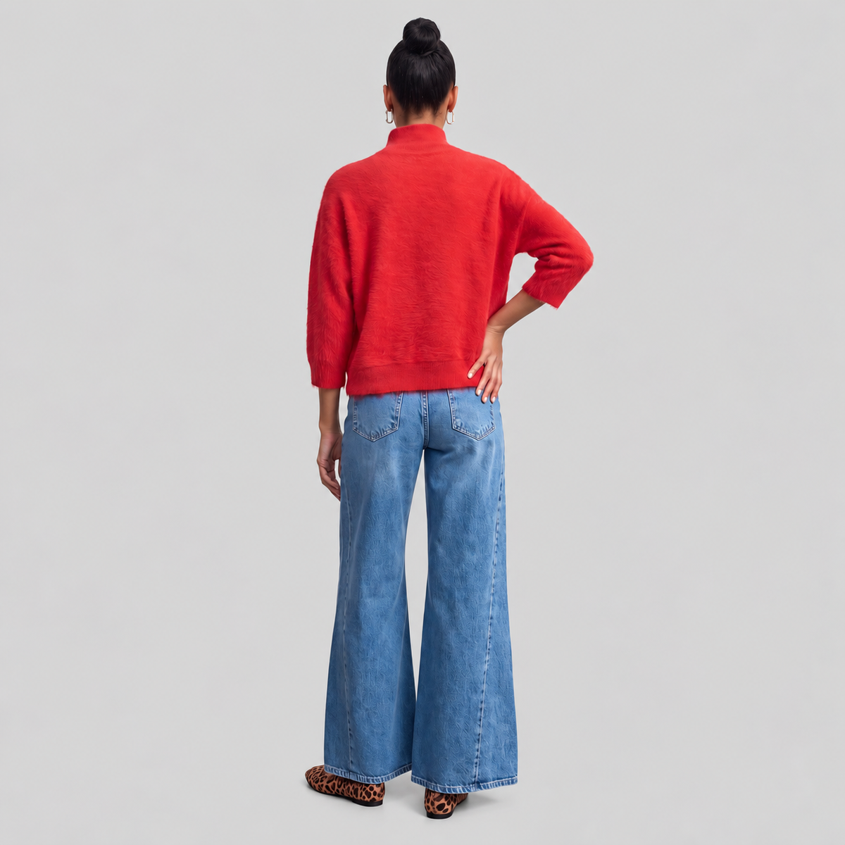 High-Waist Stretch Wide-Leg Jeans