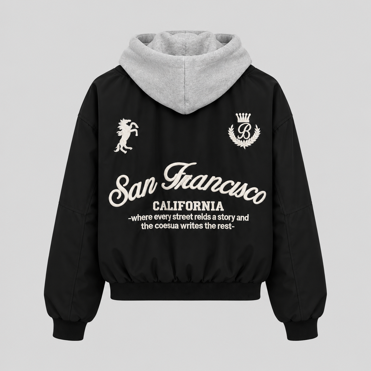 Black Bomber Jacket With Hooded Layer