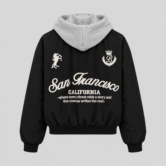 Black Bomber Jacket With Hooded Layer