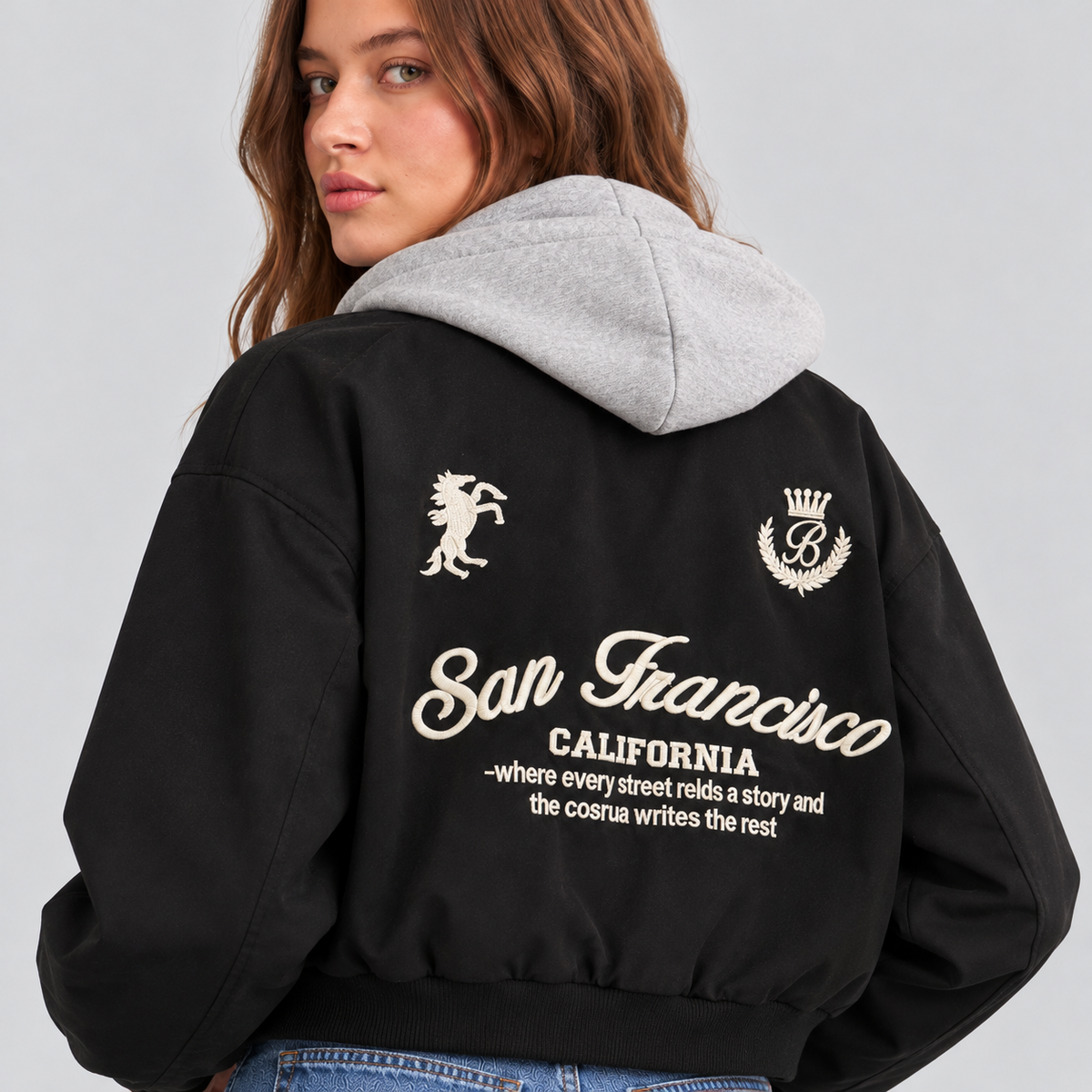 Black Bomber Jacket With Hooded Layer