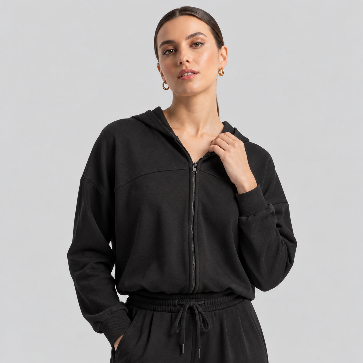 Cotton Zip Hoodie And Wide-Leg Pants Set