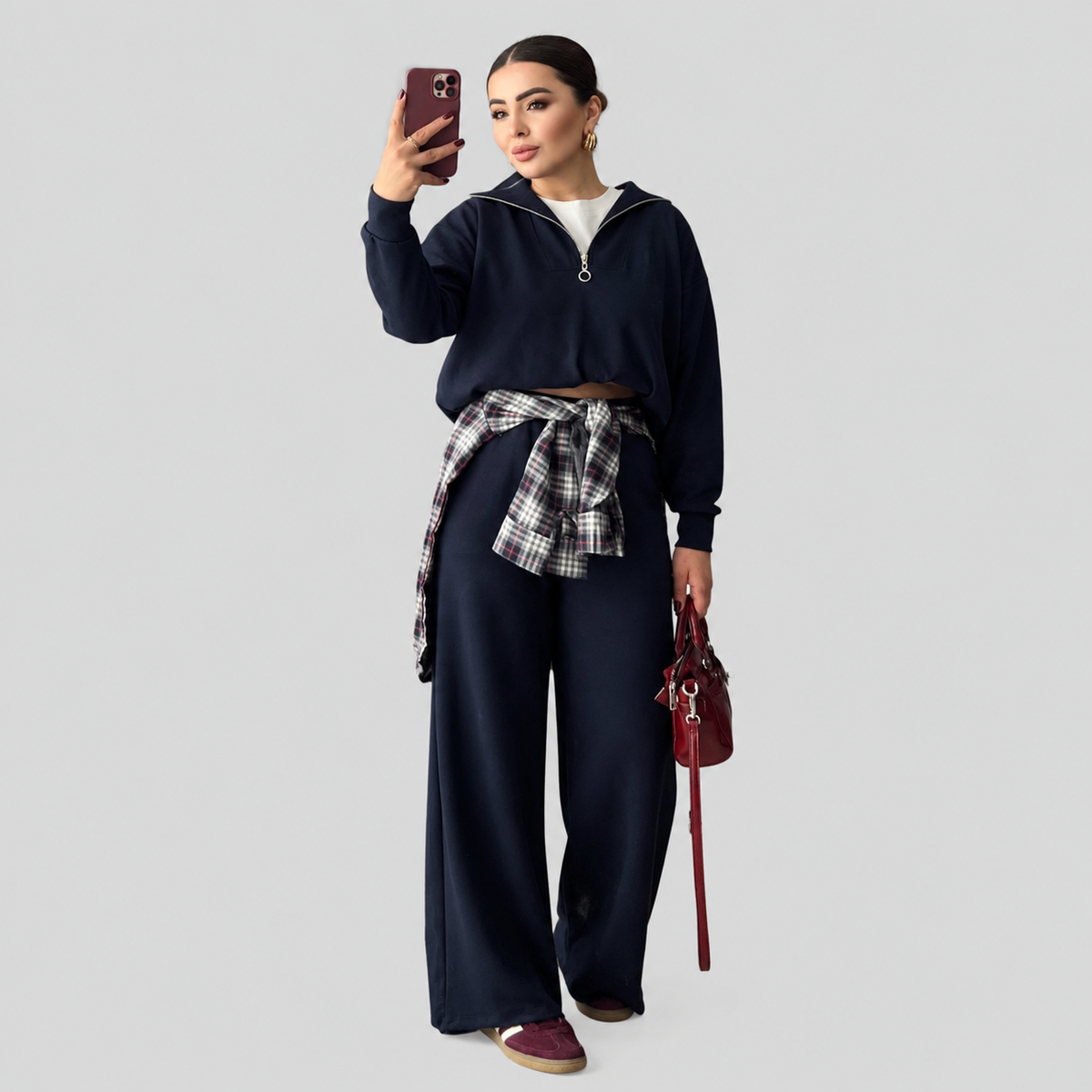 Half-Zip Sweatshirt And Wide-Leg Pants Set