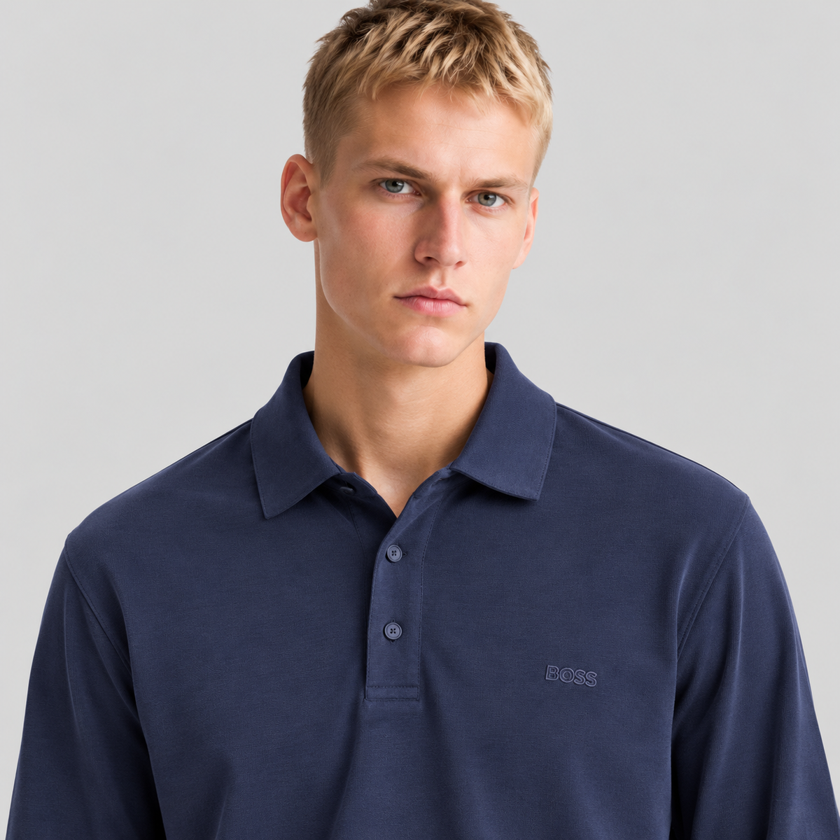 BOSS Long-Sleeve Polo Shirt With Tonal Logo