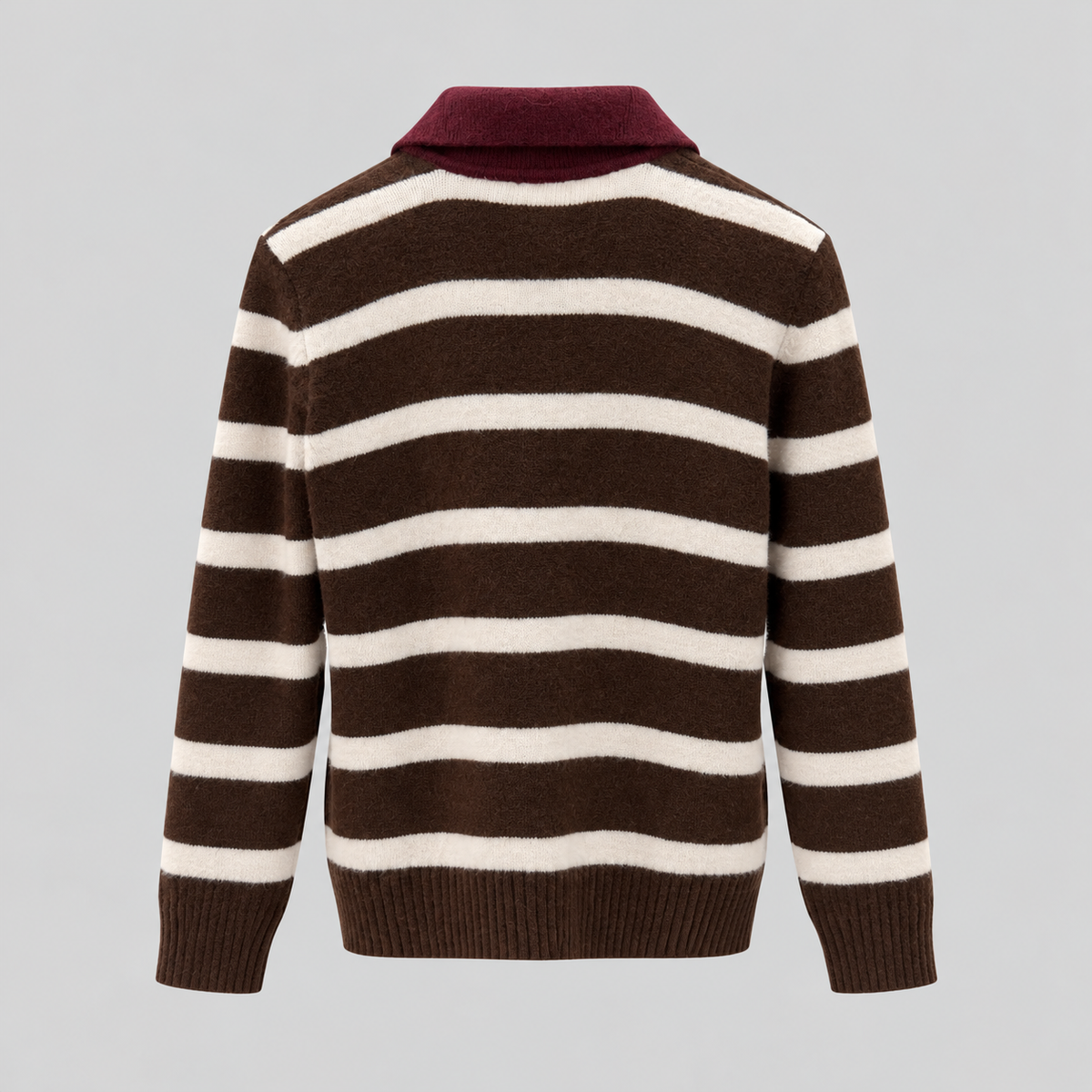 Striped Wool Polo Sweater With Heart Embroidery