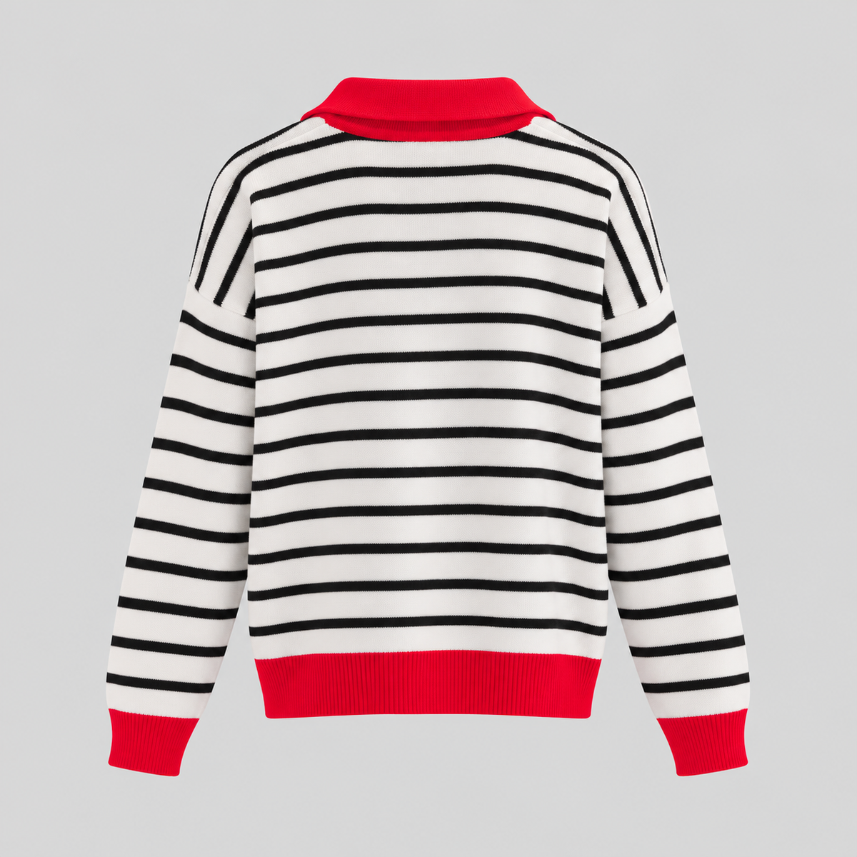 Striped Quarter-Zip Knit Sweater With Red Collar