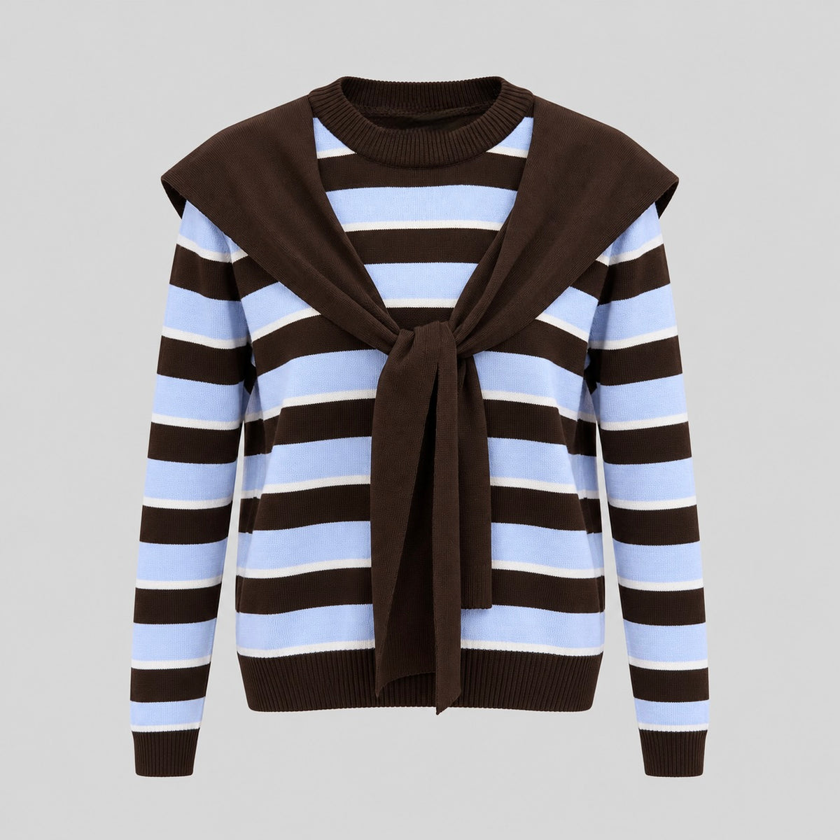 Striped Wool Sweater With Removable Shoulder Cape