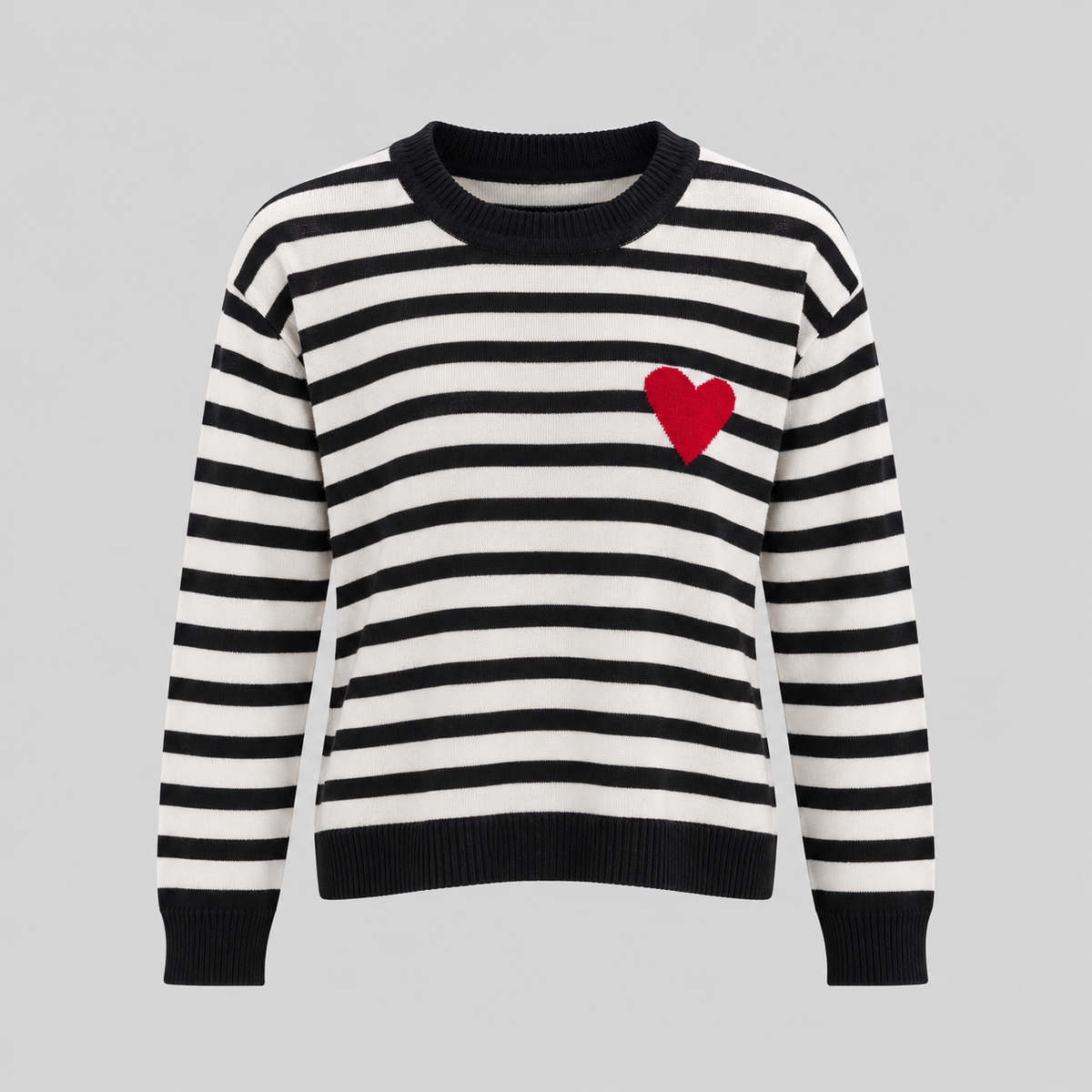 Striped Knit Sweater With Red Heart