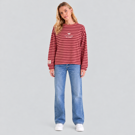 Striped Cotton Sweater With Embroidered Heart