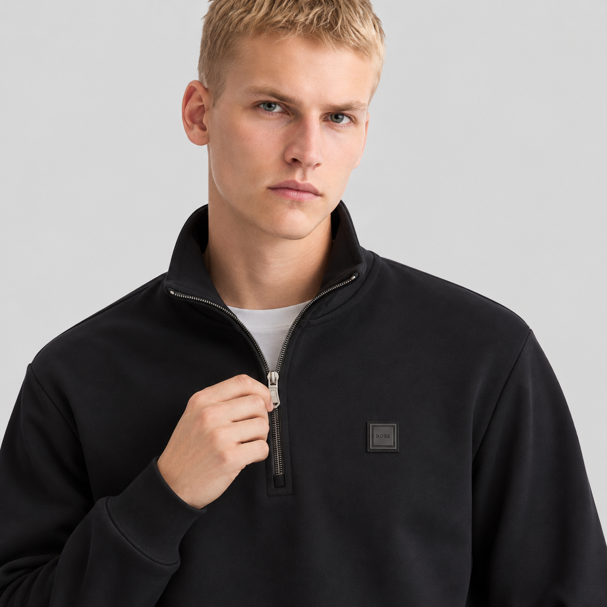 BOSS Zip-Neck Sweatshirt With Logo Badge