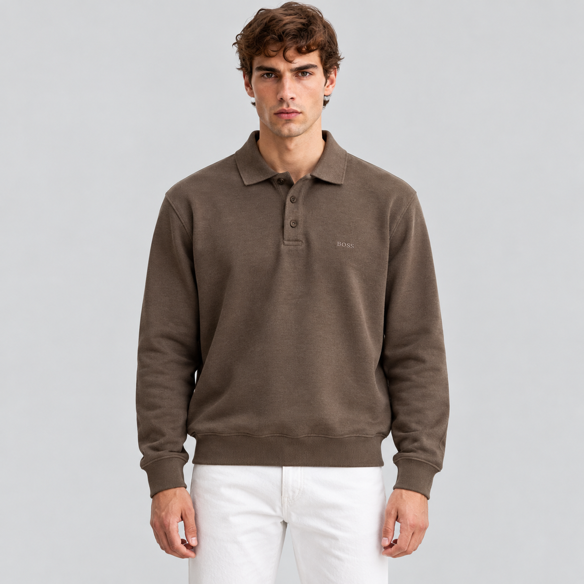 BOSS Long-Sleeve Polo Sweatshirt