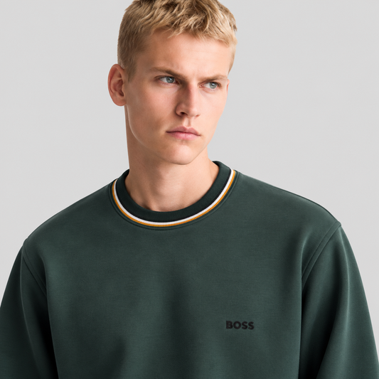 BOSS Striped-Collar Crew-Neck Sweatshirt