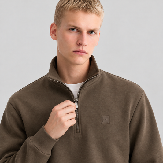 BOSS Zip-Neck Sweatshirt With Logo Badge