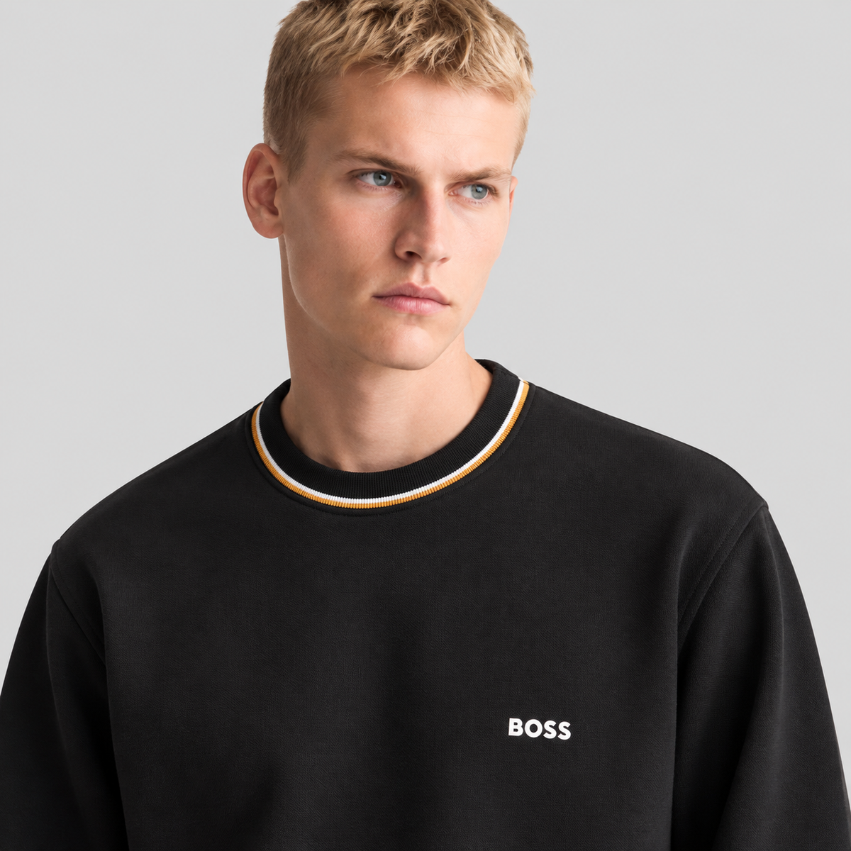 BOSS Striped-Collar Crew-Neck Sweatshirt