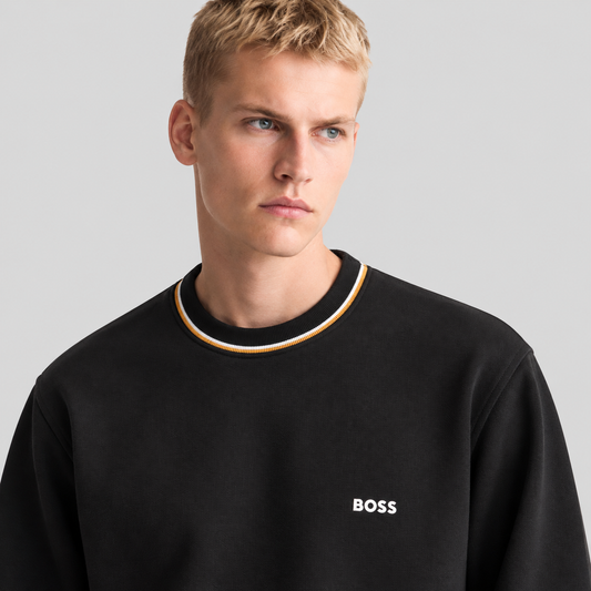 BOSS Striped-Collar Crew-Neck Sweatshirt